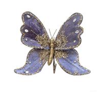 Ornements papillon à clip en métal pour sapin de Noël, décorations en tissu pour couronnes, guirlandes et divers environnements festifs d'intérieur et d'extérieur (bleu)