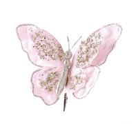 Ornements papillon en soie vive pour décoration de sapin de Noël et travaux manuels saisonniers (rose)