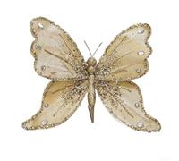 Ornements papillon en tissu avec clips pour sapin de Noël, papillons décoratifs pour couronnes, guirlandes et décoration de vacances d'intérieur/extérieur (doré)