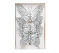 Ornements Papillon Pailleté 11.5cm Décoration Sapin(Silver A) | Design creux pailleté, éclat élégant, accroche-regard, pour idéal sapin, finition premium