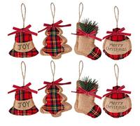 Ornements Pendentif Arbre de Noël - 8 Décorations Festives avec Formes de Boule, Bas, Cloche pour Vacances et Fête - Décor à la Maison