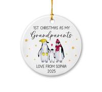 Ornements personnalisés en céramique « First Christmas As My Grandparents » 2025, décoration pour grands-parents pingouin avec nom personnalisé, 1er Noël en tant que grand-mère et grand-père