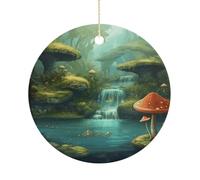 Ornements personnalisés pour sapin de Noël, vue de champignon de rivière fantastique, décoration d'intérieur pour vacances d'hiver, décoration de Noël en céramique personnalisée