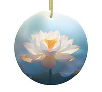 Ornements ronds en céramique avec impression lotus sacré - Décorations de sapin de Noël, ajoutant de la chaleur et de l'éclat aux fêtes de fin d'année