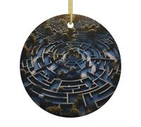 Ornements ronds en céramique imprimés labyrinthes, décorations de Noël en céramique adaptées pour les fêtes de vacances et les décorations de cheminée.