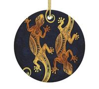 Ornements ronds en céramique imprimés lézards de gecko pour Noël adaptés pour les fêtes de vacances et les décorations de cheminée