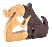 Ornements Sculpture Bois Chiot Famille Décor D'amant D'Animal Familier Statue Bois Cadeaux Femmes Et Chien Petite Décoration Maison pour Salon, Chambre à Coucher, Bureau