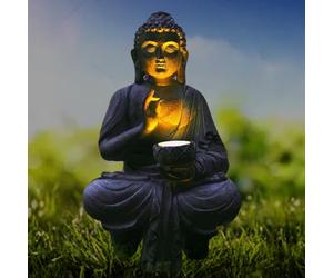 Ornements solaires de Bouddha, 10,6 pouces de la statue de Bouddha extérieur, statues de Bouddha de jardin zen avec lumières solaires, ornements solaires du Bouddha pour la maison de la méditation sp
