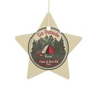 Ornements Sortez Dehors ! Au Pire, Un Ours Vous Tue ! Thème du Camping Décorations avec Ruban Doré Noël Suspendre pour Vacances Fête Intérieur