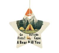 Ornements Sortez Dehors ! Au Pire, Un Ours Vous Tue ! Thème du Camping Suspendu Céramique Noël Ornement pour Bureau Fête Maison