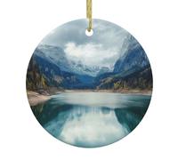 Ornements suspendus en céramique d'arbre de Noël naturel paysage de montagne, décorations rondes en céramique