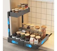 Ornestia étagère sous évier renforcée,2 étages tiroir Coulissant Cuisine adhésif Rangement Placard,réglable en Hauteur,Organiseur Extensible pour évier-Noir