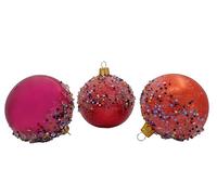 Ornex Set (Ø 7 cm) en Verre soufflé et décoré à la Main avec Perles pour Sapin de Noël, Couleurs Assorties décorations, Multicolore, 6 Boules Ø 7 cm, 6 unités