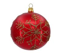 Ornex Set (Ø 8 cm) en Verre soufflé et décoré à la Main pour Sapin de Noël, décorations, Rouge, Or, 6 Boules Ø 8 cm, 6 unités