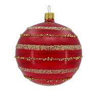 Ornex Set (Ø 8 cm) en Verre soufflé et décoré à la Main pour Sapin de Noël, Rouge, Or, 6 Boules Ø 8 cm, 6 unités