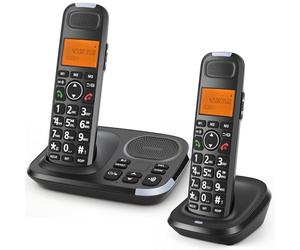 ORNIN D1015E Système téléphonique sans fil extensible avec répondeur, identification de l'appelant, gros boutons, haut-parleur, assistance audio - Maison et petite entreprise (2 combinés)