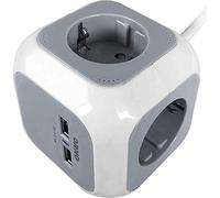 ORNO AE-13144(GS) Multiprise Cube Schuko, Chargeur 2xUSB, 1,4 m H05VV-F 3x1,5 mm2 (Gris-Blanc)