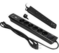 Orno AE-13163/B/3M Multiprise de protection contre les surtensions type 3 de 6 prises 2P+Z, Cable 3x1,0mm², longueur 3m, avec interrupteur double lumière. 10A/230 Vac, noir - Prévu pour le marché fran