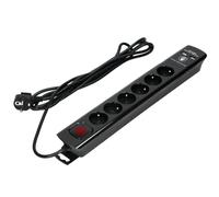 ORNO AE-13163/B/3M Multiprise Electrique avec Parafoudre à 6 Prises Câble de 3 m Interrupteur et 2 Ports USB (Noir)