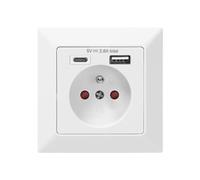 ORNO AE-13232 Prise de Courant à Encastrer Blanc, USB-A + USB-C 5VDC / 2.8A 3680W Type 2P+E Française 16A