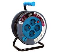 Orno AE-1339 Mini enrouleur de câble avec 4 prises, support en métal et protection thermique Bleu 15 m 2300 W/10 A, 230 V~, 50 Hz 18 x 24,5 x 14 cm