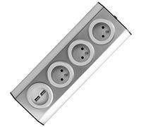 ORNO FS-3 Multiprise Electrique 3 compartiments avec sécurité enfants, montage en saillie à 45 °, idéal pour cuisine, bureau et plan de travail, 3680W 16A (3 fois sans câble + 2xUSB)