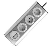 ORNO FS-4(GS) Prise d'angle 3 Prises avec 2 Ports USB, Montage monté à 45°, idéale pour la Cuisine, Le Bureau et Le Plan de Travail, 3680 W 16 A (3 Compartiments + câble + 2 Ports USB)
