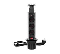 ORNO Multiprise Encastrable Rétractable 3 Prises avec Câble 1,8m 3680W - Produit pour Le Marché Allemand (INOX INOX)