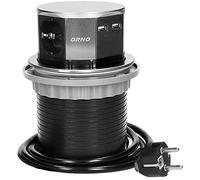 ORNO OR-AE-1381(GS) Bloc Prise Encastrable Plan De Travail 3 Prises 3650W Ø10cm avec 1,5m Schuko Kabel - Prise Allemande