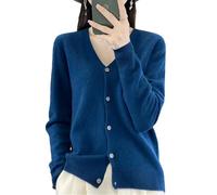 Ornrjfll Cardigan en laine tricotée à col en V pour femme - Pull ample et doux en cachemire, Hai Zao Lan, S