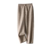 Ornrjfll Pantalon en laine pipe pour femme - Coupe ample et droite - Taille haute - Tweed - Neuf points - Pantalon radis, marron clair, XL