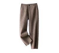 Ornrjfll Pantalon tuyau en laine pour femme - Coupe ample droite - Taille haute - Tweed - Neuf points - Pantalon radis, S