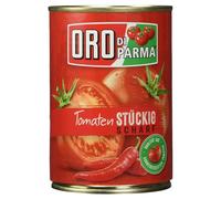 Oro di Parma tomates pelées en morceaux piquantes en boîte 400g