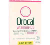Orocal Calcium/Vitamine D3 500mg/1000UI Comprimés À Croquer 30
