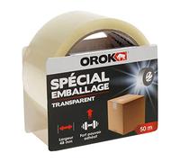 OROK 647040 Ruban Adhésif d’Emballage Transparent 50m x 48mm - Adhésif Déménagement Haute Résistance - Fort Pouvoir Adhésif - Usage Intérieur