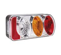 OROK - Feux arrière chromé 5 Fonctions - Droite - Lanterne 5 onctions chromé/Clignotant, veilleuse, Stop, éclaireur de Plaque, feu de recul - Dimensions : 222x100x55mm - Entraxe : 150/155mm