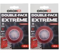 OROK - Ruban Adhésif Double Face Extérieur Extra Fort 1,5m x 19mm - Spécial Surfaces Transparentes - Résiste Aux U.V - Bricolage (Lot de 2)