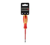 OROK - Tournevis Plat - Electricien - en Acier et matière Plastique - Dimensions: 0.5 x 3 x 75 mm - Manche Rouge et Jaune - pour Les Professionnels et Les bricoleurs - Pratique & résistant