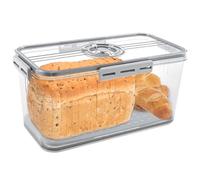 OROMYO Boîte à Pain Transparente, Boîte à Pain de Mie Hermétique avec Record de Temps Boîte de Rangement Pain Longue Conservation pour Pain Toast Scone Pâtisserie Biscuits (Gris, 32,5x17,5x15,3cm)