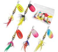 OROOTL Kit de leurres de pêche spinnerbait 5/10pcs Inline Spinnerbait avec plumes de coq hameçons triples cuillères Leurres pour bar, saumon, truite, appâts spinnerbait en métal dur avec boîte de