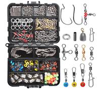 OROOTL Kit D'émerillons de Pêche 226pcs/Boîte Différents Snaps Emerillon Poids Sinker Crossline Emerillon à Trois Voies Split Rings Line Perles de Pêche Duo Lock Snaps Set D'accessoires de Pêche