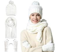 OROOTL Winter Scarf Gloves and Hat Set for Women, Beanie Hat Long Scarf Touchscreen Gloves, Warm 3 in 1 Set for Womens Girls