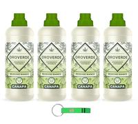 OROVERDE Lot de 4 adoucissants Musc blanc concentré avec parfum de chanvre Formule concentrée, riche en huiles végétales 30 lavages 750 ml + porte-clés Beni Culinari