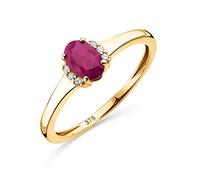 Orovi Bijoux pour Femmes Bague de Fiançailles en Or Blanc/Or Jaune avec Pierre Précieuse/Pierre de Naissance ovale Saphir/Rubis naturel et 6 Diamants Brillants 0.03 Ct Bague en Or 9 carats (375)