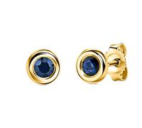 Orovi Bijoux pour Femmes Boucles d'Oreilles en Or Jaune avec Pierre précieuse/Pierre de Naissance Novembre Topaze bleu Clous d'Oreilles en Or 14 Carats (585)
