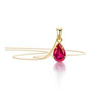 Orovi Collier classique en or 9 carats avec pendentif en forme de goutte avec pierre de naissance rubis/saphir/émeraude, Or, Rubis