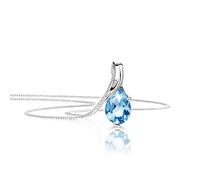 Orovi Collier Femme Or Blanc 9 Carats 375, Pierre Precieuse Topaze Bleue, Pendentif Pierre naturelle, Bijoux Femme Or Hypoallergéniques- Collier Or 45 cm Fait à la Main