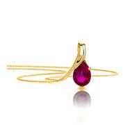 Orovi Collier Femme Or Jaune 9 Carats 375, Pierre Precieuse Rubis rouge en forme de Poire, Bijoux Or Hypoallergéniques- Pendentif et Chaîne Femme 45 cm Fait à la Main
