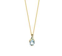Orovi Collier Femme Or Jaune de 14 Carats 585 en Forme de Poire avec Pierre Precieuse Topaz Bleue, Bijoux Femme D'or Hypoallergéniques - Penditif et Chaîne Femme 45 Long Fait à la Main