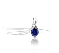 OROVI Collier goutte en or blanc 9 carats (375) avec saphir (0,66 ct) - Chaîne en or filigrane pour femme avec pendentif en forme de goutte - Chaîne en or hypoallergénique et faite à la main (45 cm)